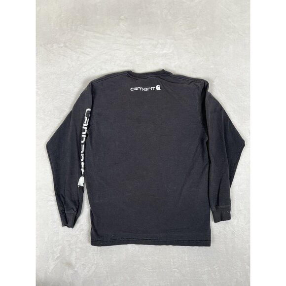 Vintage Carhartt Black Long Sleeve T-Shirt Size Medium Sleeve Spell Out Faded - Picture 7 of 9